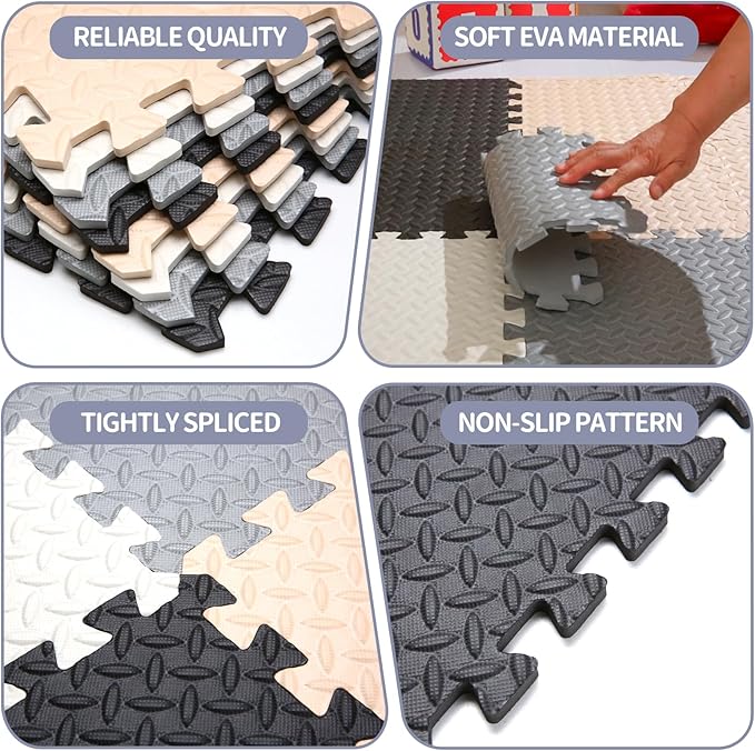 Coolcandy Baby Foam Play Mat 16Pcs with Edge Strips, 4 Colors Interlocking Floor Tiles, 0.4″ Thickened Non-Slip Puzzle Floor Mat for Infants Toddlers Playroom & Daycare