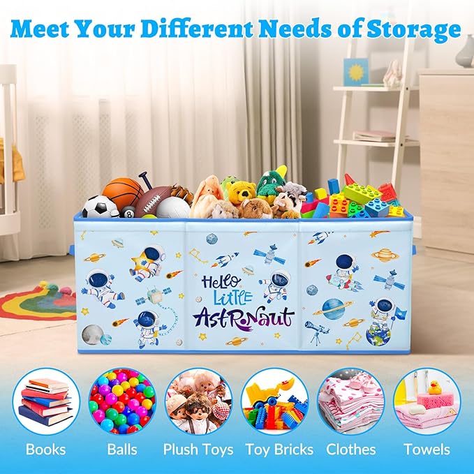 decalsweet Kids Toy Box Storage Chest Collapsible Storage Bin with Lids Handles for Boys Girls Toddler, Large Kids Toy Organizer Box for Kidsroom Bedroom Playroom Nursery,37.7"x12.5"x15.7"