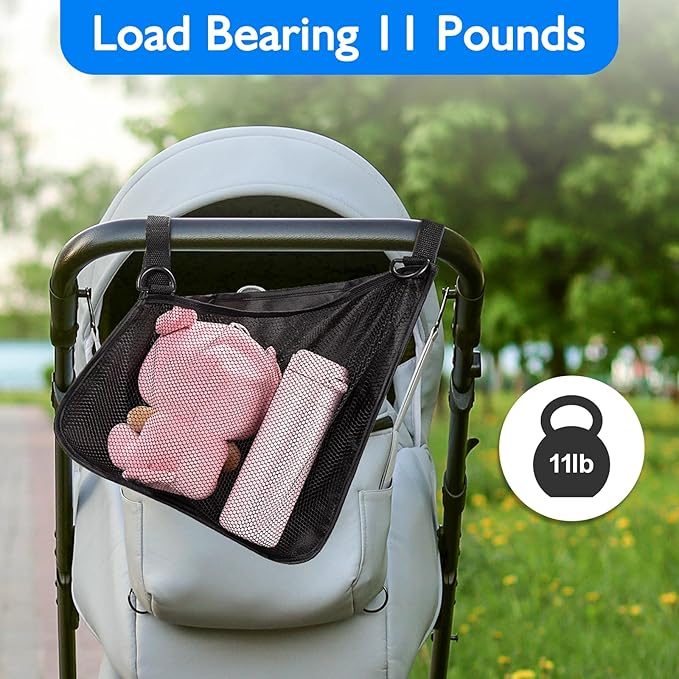 Stroller Side Bag - Bike/Stroller Organizer, Hook & Loop Easy Attach - Mesh Design, Non-Slip Straps, mom Cozy Stroller Organizer, Stroller Accessories, Black (BLACK 2PCS)