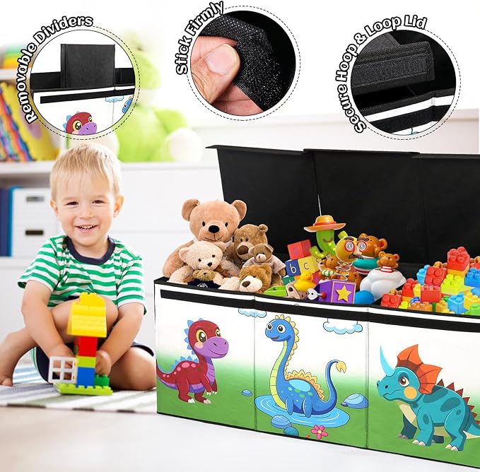 Dqoetort Extra Large Toy Box, Collapsible Storage Organizer with Lids, Sturdy Dinosaur Toy Chest for Boys Girls, 40"x14"x16" Kids Storage Bin Box Baskets for Living Room, Playroom, Bedroom, Nursery