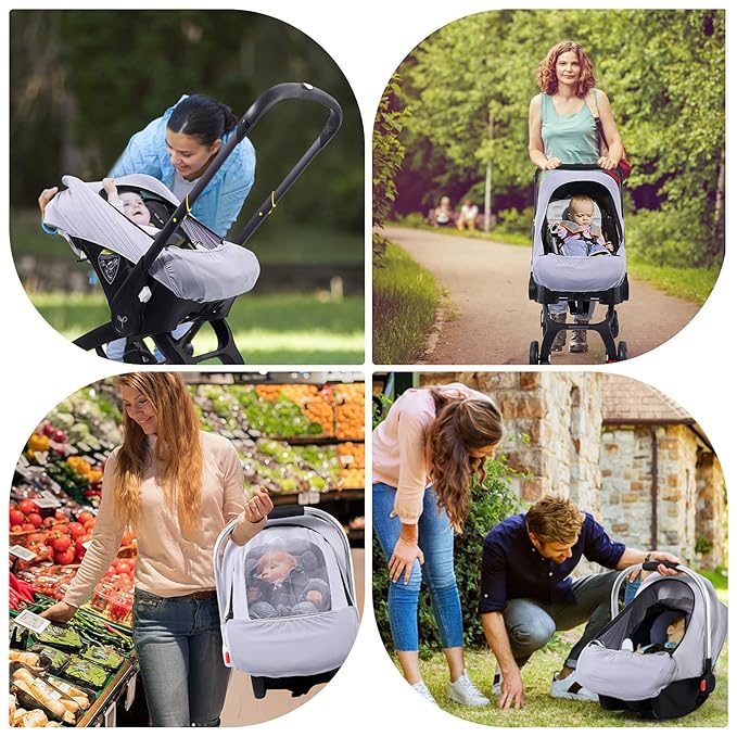 Car Seat Covers for Babies, Original Infant Car Seat Cover for Boys Girls, Kick-Proof Carseat Canopy with Adjustable Breathable Mesh Peep Window & Pocket, Universal Carrier Cover Newborn Shower Gift
