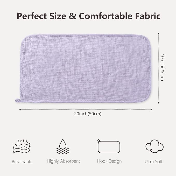 Susurration Muslin Burp Cloths, Soft Baby Burping Cloths for Unisex Boys and Girls, Newborn Essentials Large Extra Absorbent Washcloths, 20x10in, 6 Pack