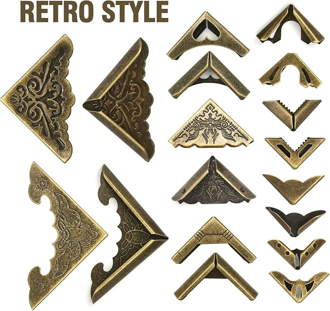 96PCS Metal Book Corner Protector, 24 Styles Iron Guard Edge Cover, Vintage Metal Decorative Cover Pad, for School Book Album Scrapbook Notebook, Desk Jewelry Case Box Gifts (Package A)