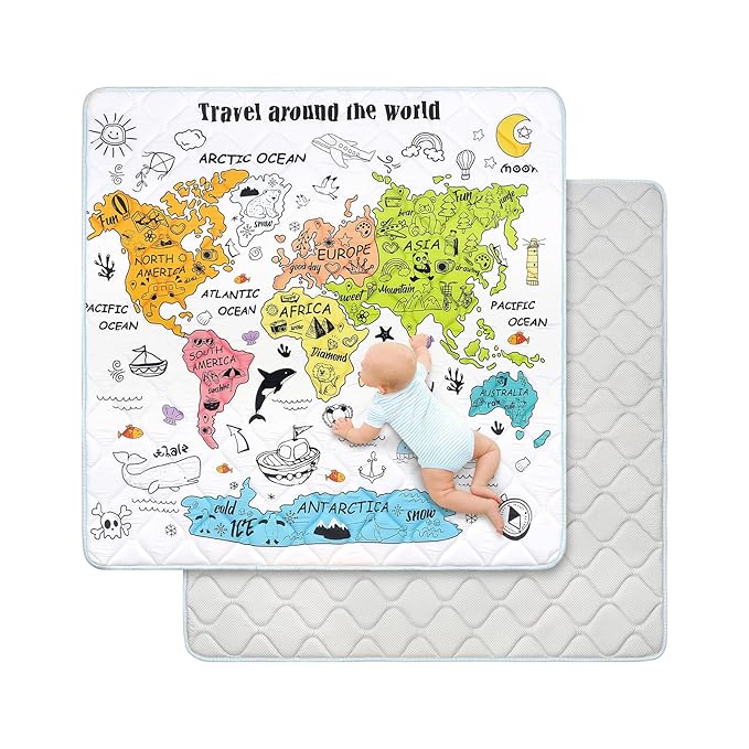 Play Mat for Floor 50 * 50 inch, Extra Thick Soft Cushioning Foam Mat for Kids & Adult, Non Slip & Washable Crawling Mat Padded Play Mat