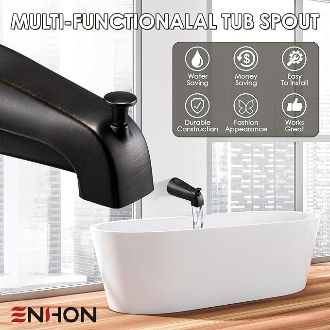 Enhon Slip on Tub Spout with Diverter, Compatible with American Standard 8888026.002 Tub Spout, Bathroom Bathtub Faucet, Fits 1/2 Copper Water Tube(5/8 Dia), 5/32 Hex Wrench (Oil Rubbed Bronze,2)