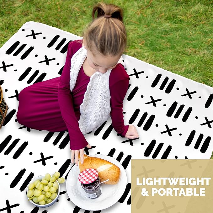 JumpOff Jo - Large Baby Splat Mat for Under High Chair, Booster Seat, Tabletop, Food Catcher - Protect Floor and Carpet from Spills & Crafts - Waterproof and Washable - 51 x 51 inches - Black & White