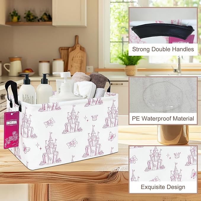 INGHUA Rectangular Storage Basket Fabric Organizer Bin for Toys,Books,Clothes,Gifts,Pets-Perfect for Home,Office,Nursery,Dorm,Shelf(Rec-Shining castles )