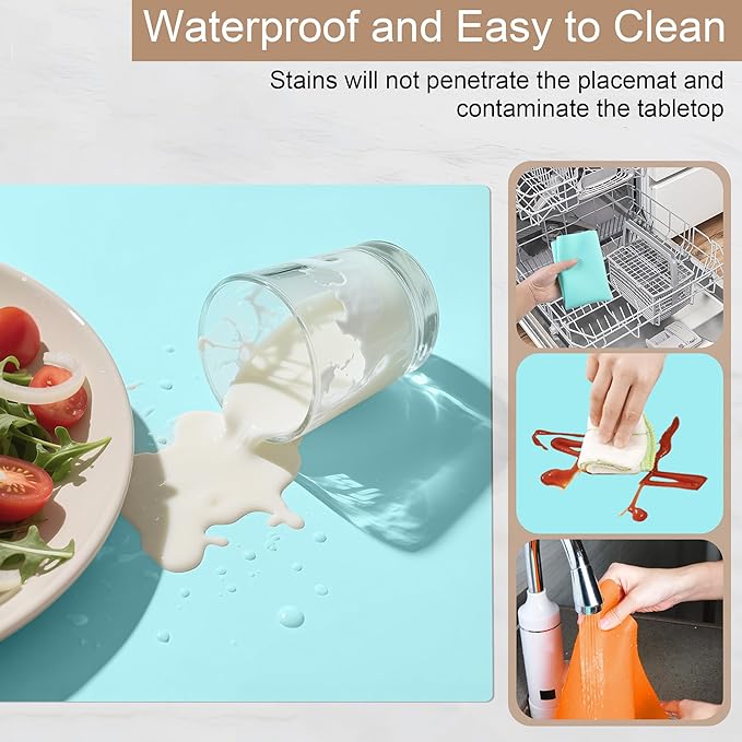 Placemats for Kids, Silicone Placemat for Dining Kitchen Table, Waterproof Dining Mat for Kids Baby Toddler, Reusable, Easy to Clean (5 Pack) Multicolor