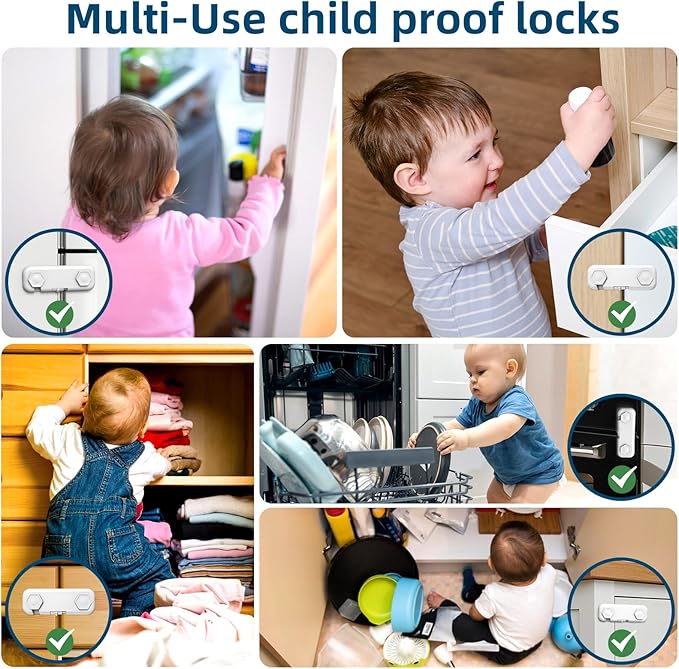 8 Pack Baby Proofing Cabinet Locks, Child Safety Locks for Cabinets and Drawers,Door,Dishwasher,Fridge,Cupboard,Trash Can,Washer (White)