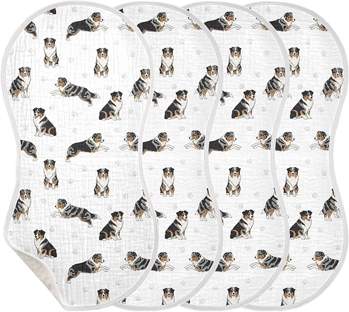 Qinllo 4 Pack Muslin Burp Cloths Bernedoodle Dogs Paw White Cotton Baby Burp Cloths Ultra Absorbent and Soft Thick Burping Cloth for Newborn Babies 22x11 Inch