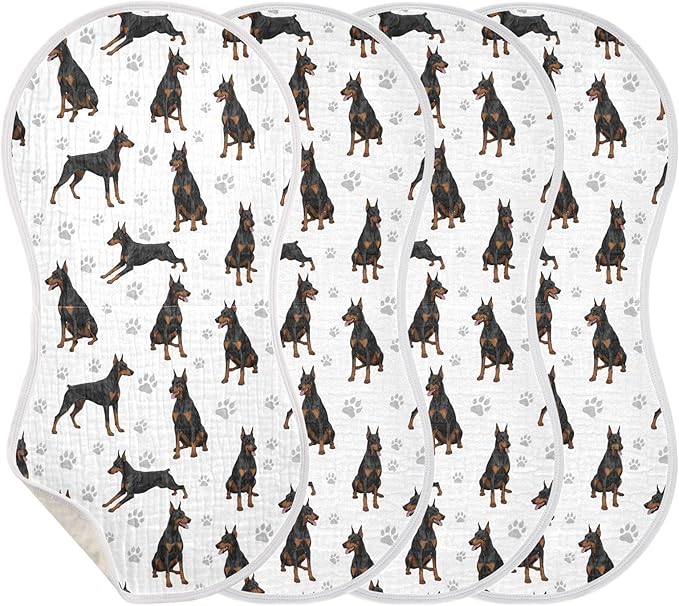 Qinllo 4 Pack Muslin Burp Cloths Doberman Dogs White Cotton Baby Burp Cloths Extra Absorbent and Soft Thick Burping Cloth for Newborn Boys Girls 22x11 Inch