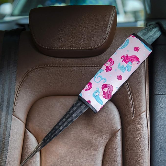 YR Seat Belt Cover for Kids, Soft Comfort Seat Belt Cushion for Children, Cute Cartoon Pattern Car Seat Belt Pads Cover for Girls and Boys, 1 Pack, Mermaid