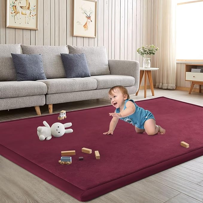 Baby Play Mat for Floor Nursery Muscle Mat Area Playroom Rug 39"x59" Memory Foam 1.3" Thick Crawling Mat for Babies,Toddlers, Infants,Kids (Burgundy)