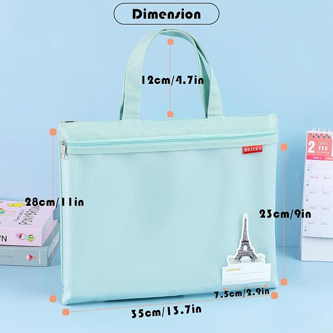 Mesh Zipper Pouch 11x13.7 in, A4 Double Pocket Waterproof File Bag with Handle, Document Storage for School/Travel/Office/Puzzle (Green, 2pcs)