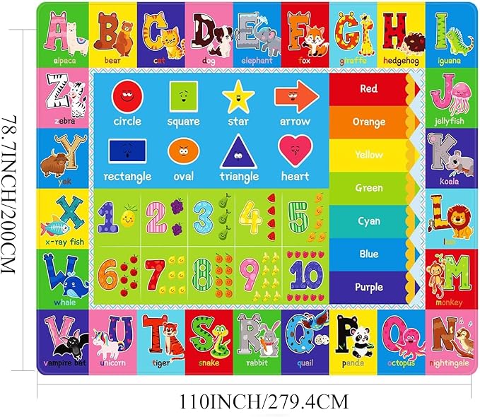 ABC Carpet,Kids Carpet for Playroom, Classroom Floor Play Mat for Kids,Preschool Rugs wtih ABC, Numbers, Animals, Extra Large Thick (110X78.7 Inch)…