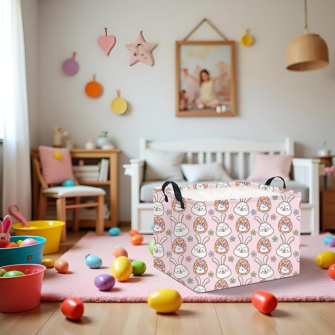 TIBAOLOVER Easter Basket Bunny Pink Baby Girls Cute Kids Toy Storage Bin Organizer Shelf Book Rabbit Room Decor (Pink Rabbit)