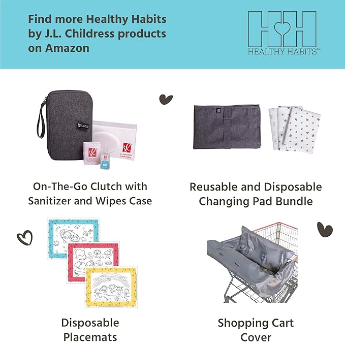 J.L. Childress Healthy Habits by Disposable Restaurant High Chair Cover Individually Wrapped for Travel Convenience, Stars/Hearts/Arrows (Pack of 2)