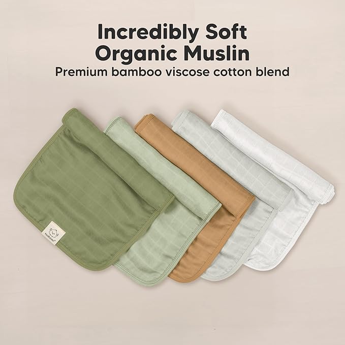 KeaBabies Cotton Muslin Burp Cloths Baby Boy, Girl - 5-Pack Soft & Absorbent Burping Cloth for Babies, Large Baby Towels & Washcloths for Newborn, Spit Up Rags, No Shrink, 20x10" (Pine)
