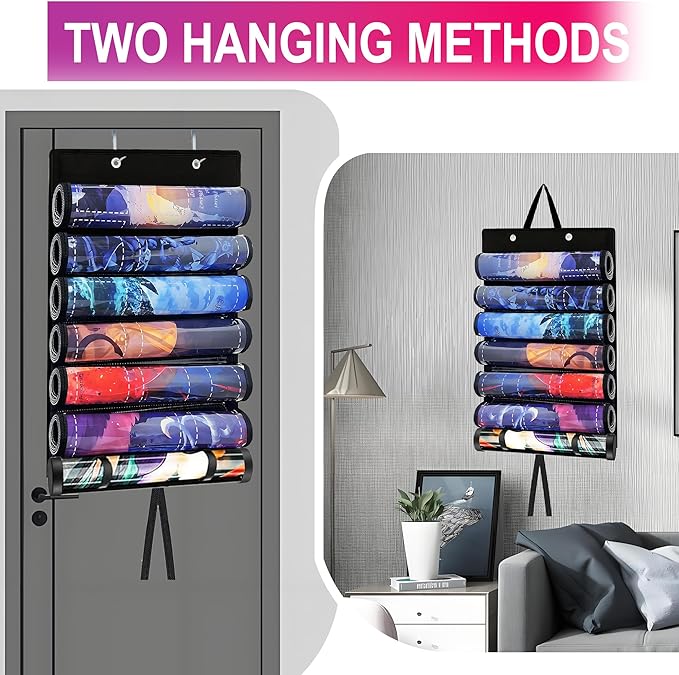 Playmat Holder, Playmat Tube Storage Bag for MTG with 2 Hooks, Fits 6+1 Game Mats & Tubes with Transparent Plastic Slots, Portable Organizer Case for TCG/RPG Mat (Grey)