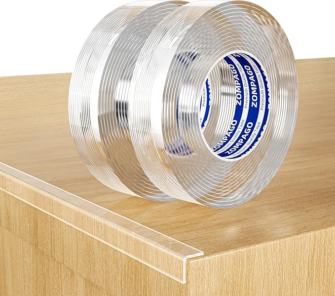 ZOMPAGO Clear Baby Edge & Corner Protector Strip, 2 Rolls,1.18in×13FT Self-Adhesive Safety Bumper Guard, Transparent Anti-Collision Tape for Table, Cabinet, Furniture, Wall - Baby Proofing Essential
