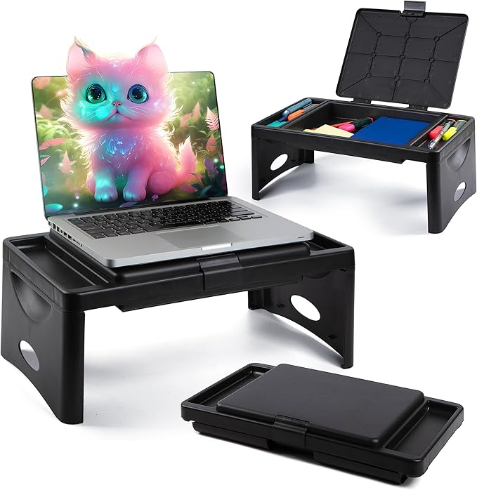 Loddie Doddie Foldable Lap Desk - 9.75 x 12 in, Black, Plastic - Accessory Trays & Storage Pocket for Lap Desk with Storage - Kids Travel Tray for Car Seat - Foldable Laptop Table for Small Spaces