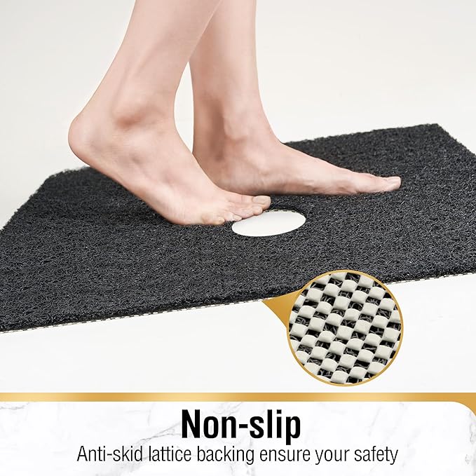 HITSLAM Square Shower Mat, 32 x 32 Inch Non Slip Bath Mat for Tub, Soft PVC Loofah Bathtub Mats with Drain Holes, Quick Drying Bathroom Stall Floor Mat, Bathroom Accessories Without Suction Cup, Black