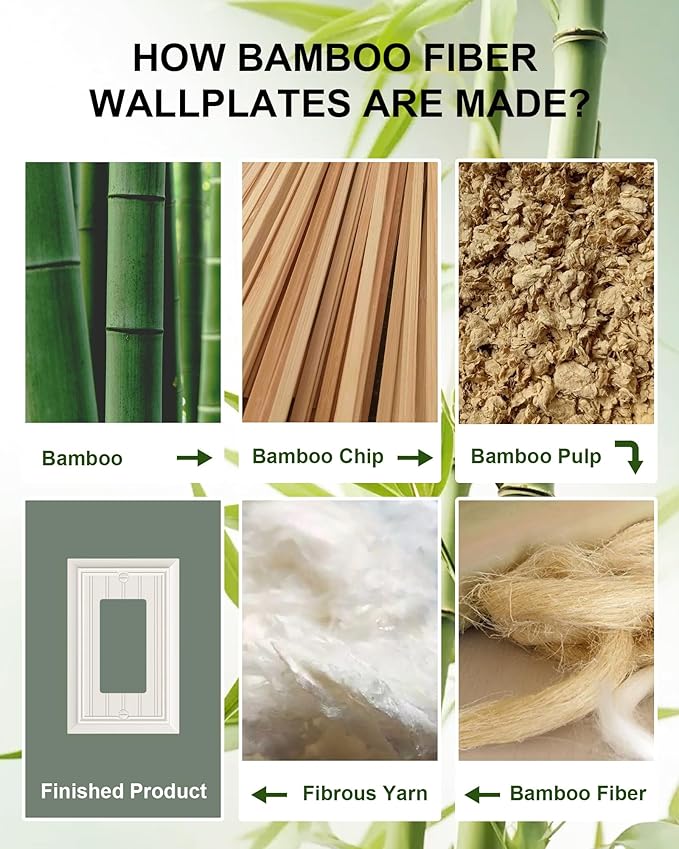 4-Pack Classic Beadboard Decorator Wall Plate Cover, Light Almond Decorative Switch Plates and Outlet Covers, Durable Natural Bamboo Fiber Wall Plates for Electrical Outlets, Receptacle, GFCI Outlet