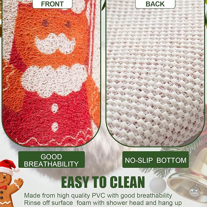 Hargiis Christmas Non-Slip Bathtub Mat, Anti Slip Shower Mat, Fast Drying Bathtub Mats, Foot Scrubber Mat for Tub, Floor, Bathroom, Kitchen, Home, Hotel (Gingerbread Santa, 40"x16")