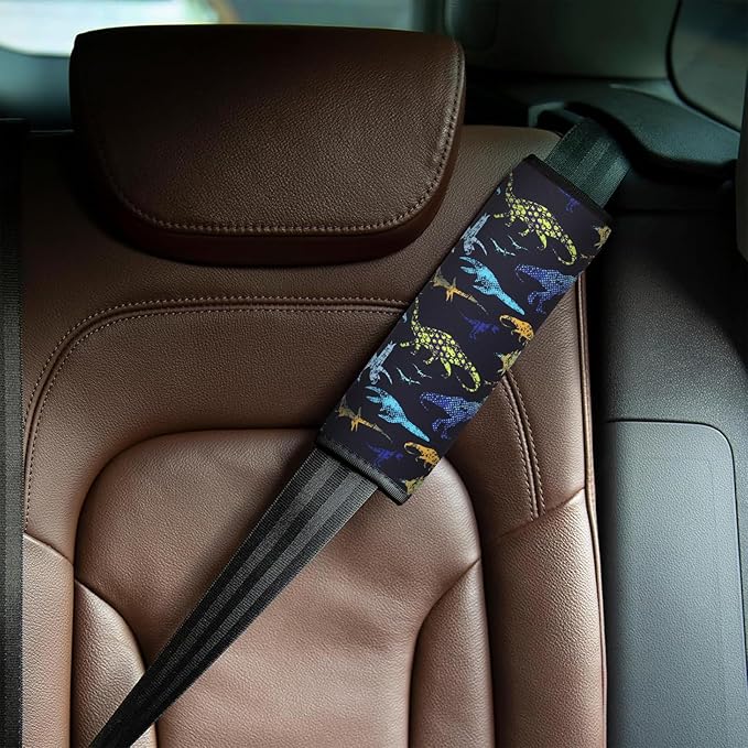 YR Seat Belt Cover for Kids, Soft Comfort Seat Belt Cushion for Children, Cute Cartoon Pattern Car Seat Belt Pads Cover for Girls and Boys, 1 Pack (Dino)