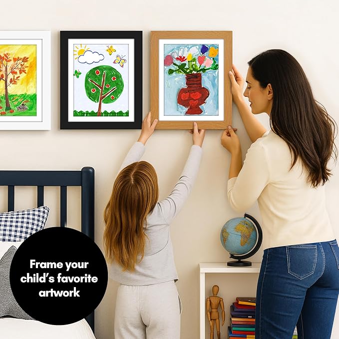 Americanflat Kids Artwork Frame Changeable (Dark Oak) - Magnetic Door Holds 100 Art Pieces - 8.5x11 Letter Size Display with Mat or 10x12.5 Without Mat - My Mini Masterpiece