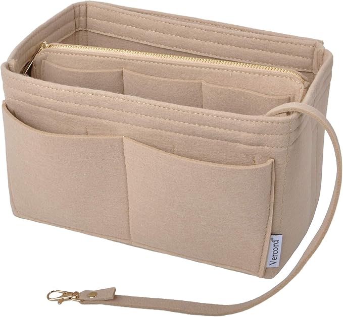 Vercord Felt Organizer Insert for Purse Handbag Tote Bag in Bag Inside Shaper Divider Neo Beige Medium