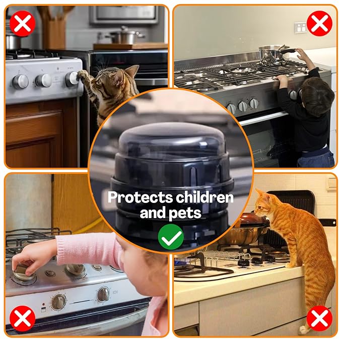 5-Pack Stove Knob Safety Covers,Upgraded Press Gas Stove Knob Locks,Durable Design Childproof Oven Knob Locks for Babies and Pets, Sticky and Easy to Install,Black
