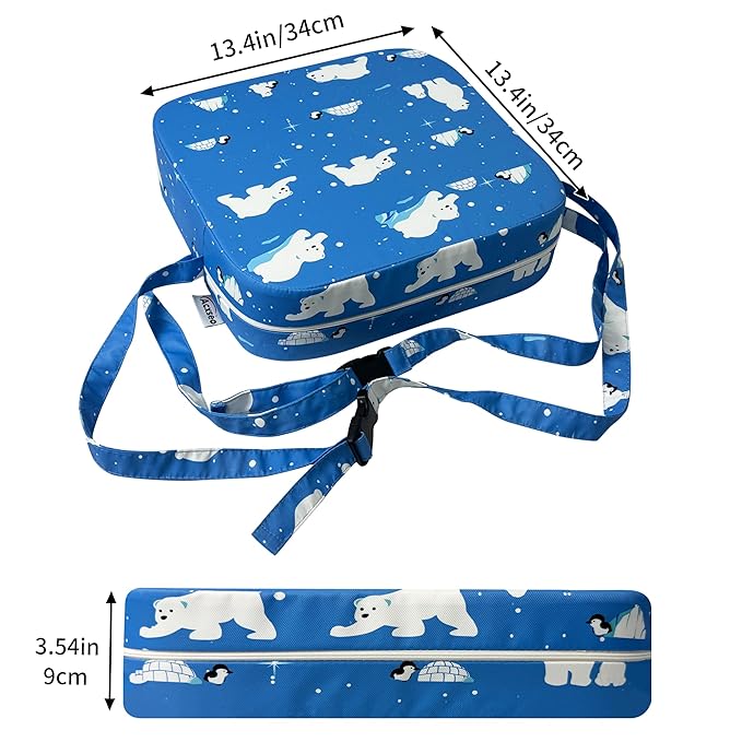 Toddler Booster Seat for Dining Table, Waterproof Kids Booster Seat for Kitchen Chair, High Density Foam Cushion with Non-Slip Bottom, Washable Cover & Adjustable Straps (Polar Bear)