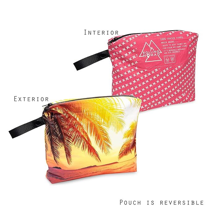 Rolling Nomad Tyvek Zippered Pouch, Wet Swimsuit Bags, Waterproof Reversable Dry Pouch, Travel Essentials, Toiletry, Beach, Waterproof, Wet Clothes & Wipes, Summer Must Haves, 11.5x8.5x2, (Medium)