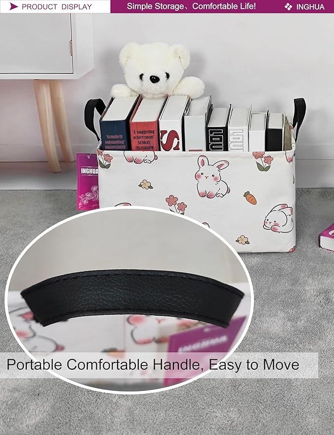 INGHUA Rectangular Storage Basket Fabric Organizer Bin for Toys,Books,Clothes,Gifts,Pets-Perfect for Home,Office,Nursery,Dorm,Shelf(Rec-rabbit)