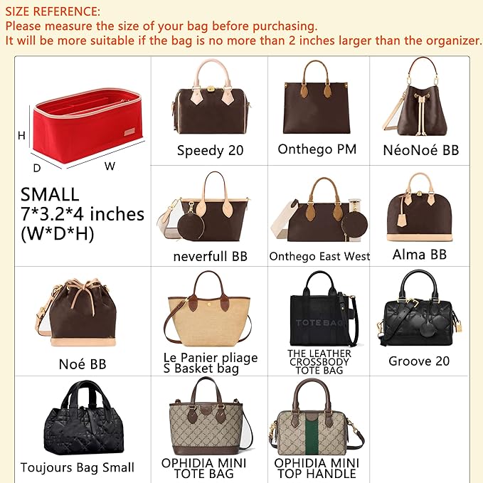 LV Speedy 20 LV Alma BB Felt Organizer Insert, Purse Organizer Insert for Handbags with Zipper Pocket and Bag in Bag (Beige, Small)