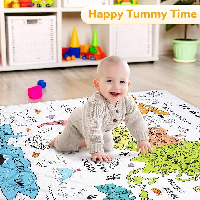 Play Mat for Floor 50 * 50 inch, Extra Thick Soft Cushioning Foam Mat for Kids & Adult, Non Slip & Washable Crawling Mat Padded Play Mat