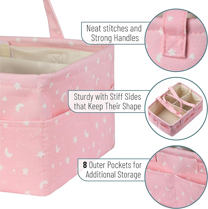 Mr. Pen- Baby Diaper Caddy Organizer, Pink with Star Pattern, Portable Car Caddy for Changing Table and Nursery