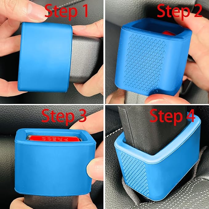 2 Pack Silicone Seat Belt Buckle Holder, Seat Belt Buckle Booster for Kids, Durable Silicone Material, Easy Access to The Buckles of Rear Seats, Car Accessories, Suitable for Most Car Models (Blue)