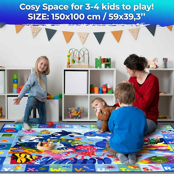 QUOKKA Baby Mat for Floor Play for Babies 6-12 Months – Super Soft Baby Floor Play Mat for Toddlers 1-3 – ABC Ocean Extra Thick Plush Rug for Nursery – Padded Foldable Activity Infant Playroom Carpet