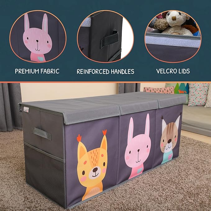 SoftOwl Extra Large Toy Storage Organizer with Lid - Sturdy, Collapsible Toy Chest Storage Box with Cute Design - Toys Bin with Dividers for Kids, Boys, Girls, Nursery, Bedroom, Play room 37"x16"x14"
