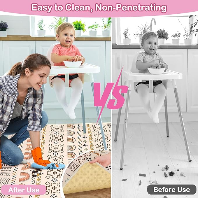 Basumee Splat Mat High Chair Mat Waterproof Baby Play Splat Mat for Under High Chair Food Catcher Highchair Mat for Floor Non Slip Bottom, Brown Geometry, 51x51 Inches