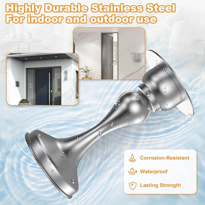 Crosize Magnetic Door Stoppers 2 Pack, Stainless Steel Door Stops for Wall and Floor Mounting, Door Holder Keep Door Open, No Drilling Door Stop with Adhesive Tapes, Silver