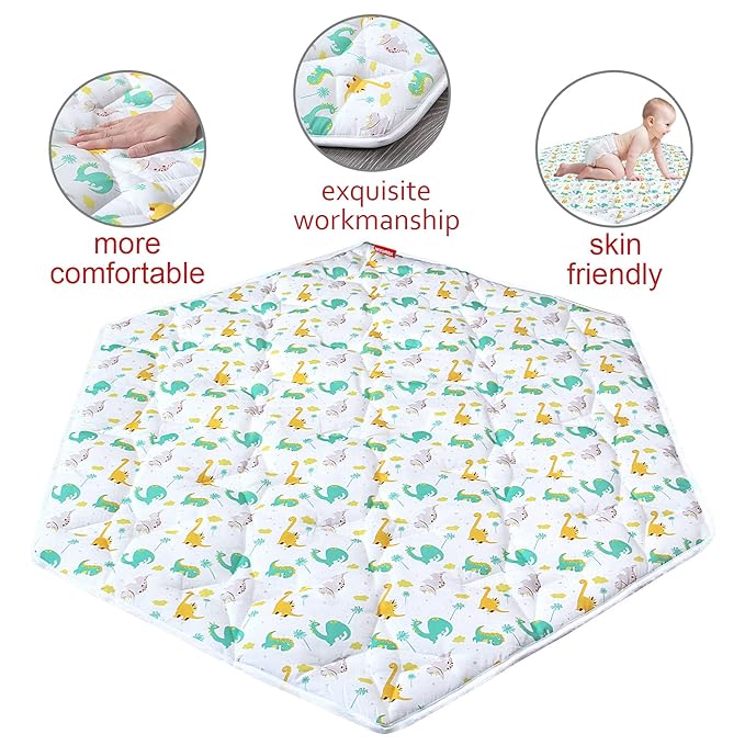 Hexagon Playpen Mat, Dinosaur Print Baby Playmat Kids Tent Mat Hexagon Rug Mat Suitable for Regalo My Play Portable Play Yard Six Pannel Playpen