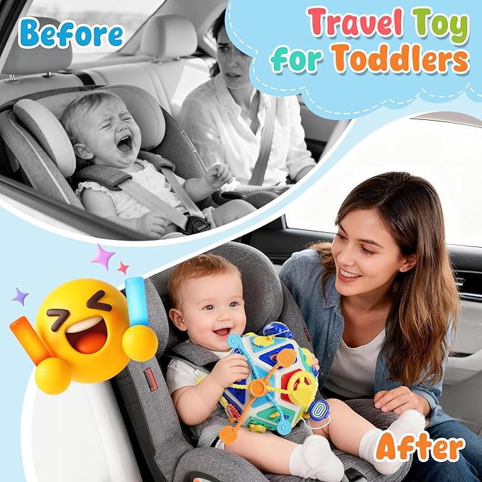 22-in-1 Baby Busy Board Activity Cube Toys, Montessori Toy for 1 Year Old Toddlers, Educational Learning Sensory Travel Toys for Infant 6-12 12-18 Months, 1st Baby Valentines Day Gifts for Boys Girls