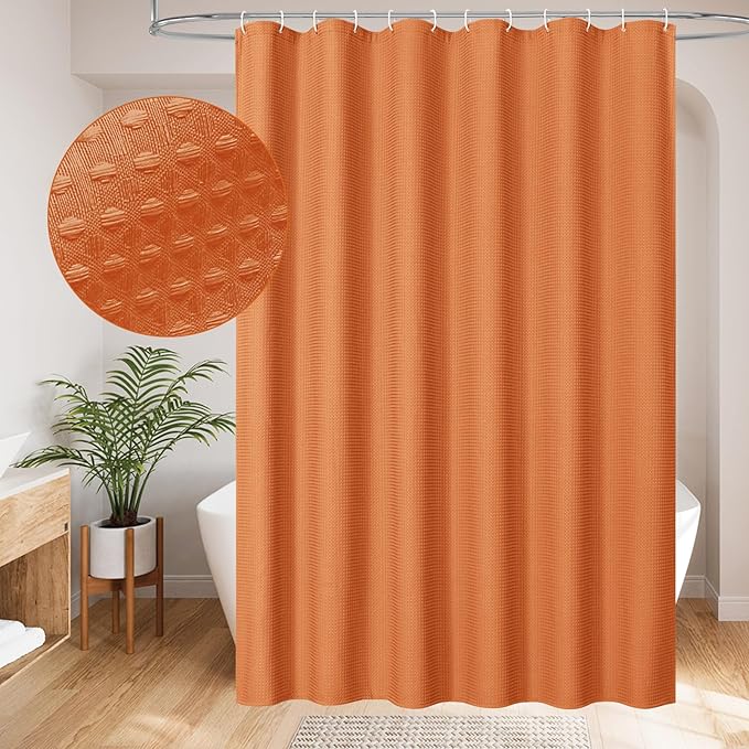 MitoVilla Orange Shower Curtain 72 x 78, Long Waffle Fabric Shower Curtains for Modern Luxury Bathroom Decor, Heavy Duty Hotel Cloth Shower Curtains 78 inch Long, Burnt Orange