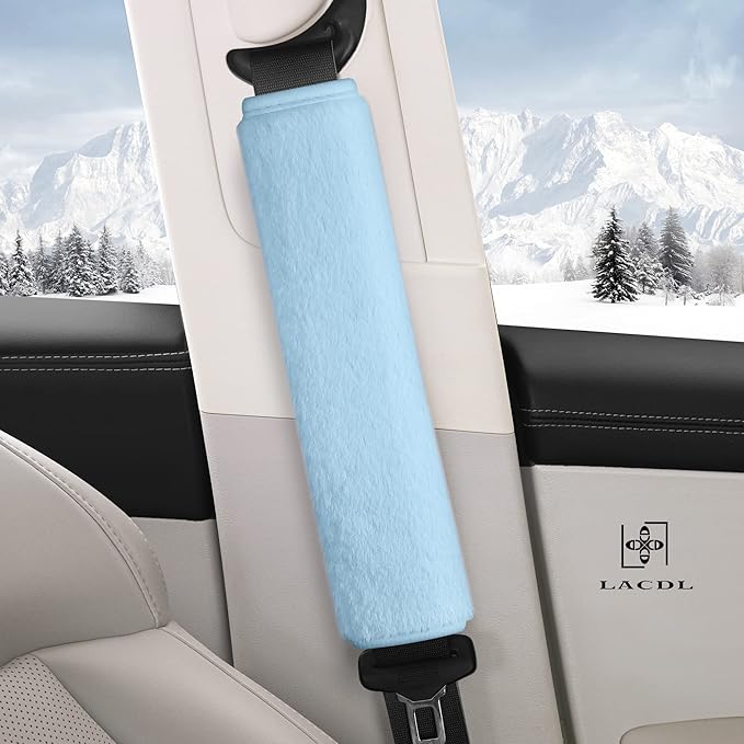 LACDL Extra Long Seatbelt Cover Super Soft Furry for Adults Kids Women & Men, Thick Plush Full Car Seat Belt Strap Cushion, Fluffy Shoulder Pad Protector, Auto Interior Accessories, Blue, 13in, 2pcs