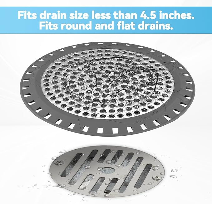 Shower Drain Hair Catcher,Aluvor Shower Drain Cover Bathtub Drain Strainers Weighted Metal Hair Trap Stopper Sink Protector Filter Bathroom Flat Strainer Stopper