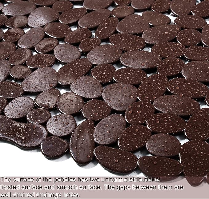 Bath Tub and Shower Mats, Non-Slip Pebble 35 x 16 Inches Machine Washable Bathtub Mat with Drain Holes, Suction Cups for Bathroom (Brown)
