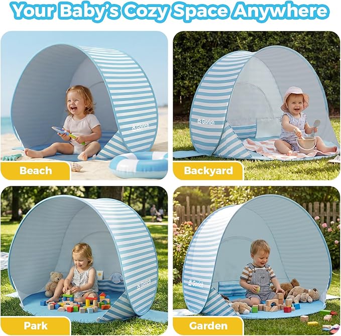 Gorich Pop Up Baby Beach Tent with UPF50+ UV Protection, Portable Toddler Sun Shelter with Mesh Ventilation, Lightweight & Foldable Play Shade Tent for Beach, Park & Backyard